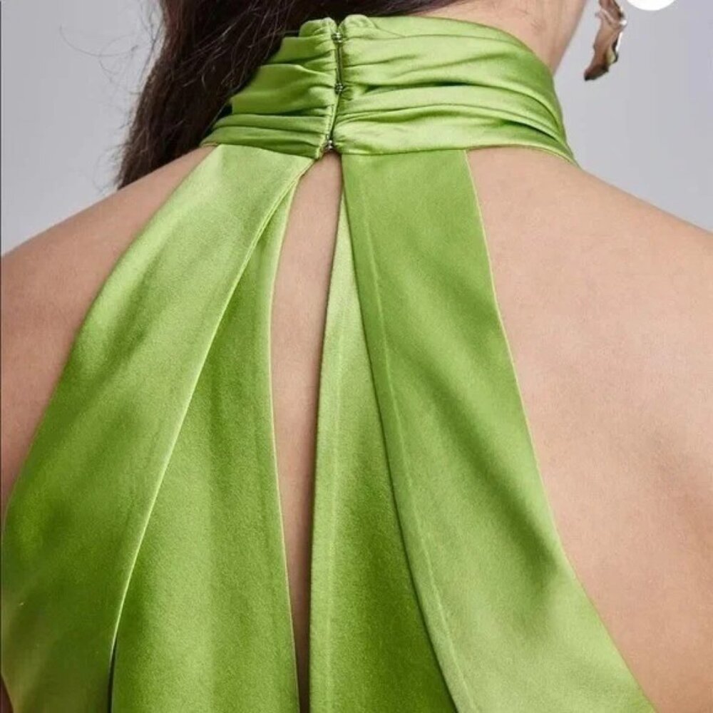 NWT Silk Maison Halter Silk Maxi Dress green sz S $199 - Picture 5 of 9